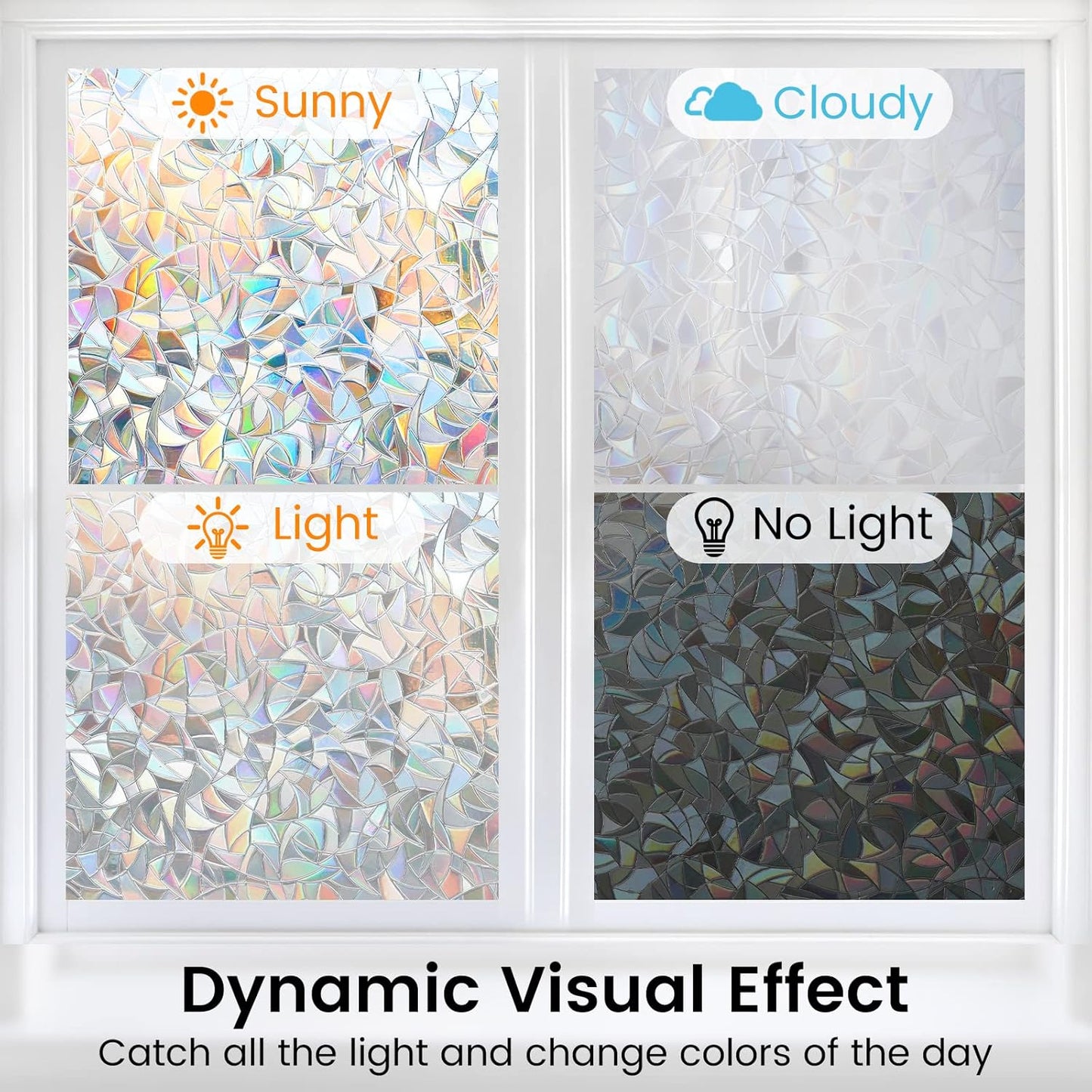 DOWELL Window Privacy Film, Rainbow Window Film, Decorative Stained Glass Clings, Static Cling Door Sticker, Non-Adhesive 3D Decals for Home UV Protection, 23.6 x 78.7 inches