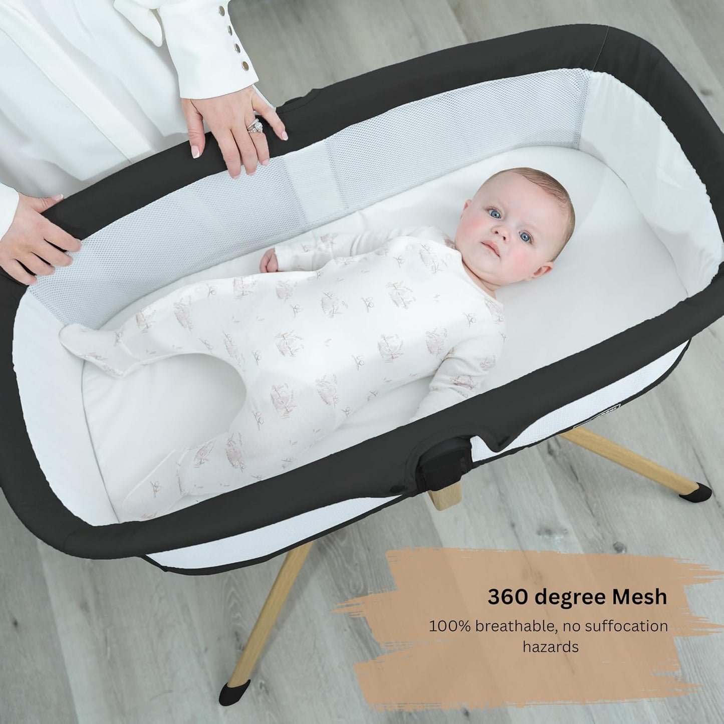 Baby Bassinet with Rocking/Gliding, Portable Bedside Sleeper for Baby with Foam Mattress, Baby Bedside Crib for Newborns and Infants with Carrybag