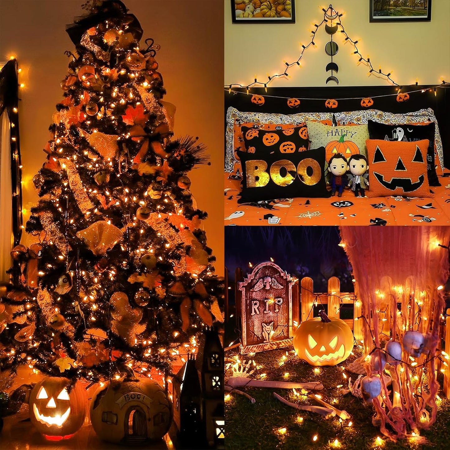 100 LED Orange Halloween Lights, 2 Pack 17FT Mini String Lights Battery Operated Orange Fairy Light 8 Modes Timer Waterproof for Indoor Outdoor Patio Tree Holiday Party Fall Halloween Decor