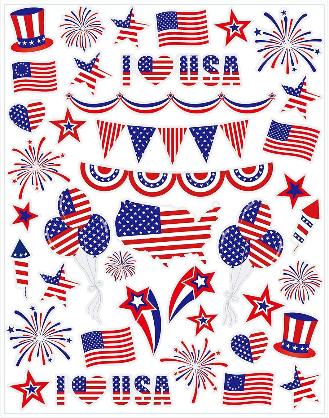 Iconikal July 4th Static Cling Window Decorations, Patriotic American Flag, 200-Count