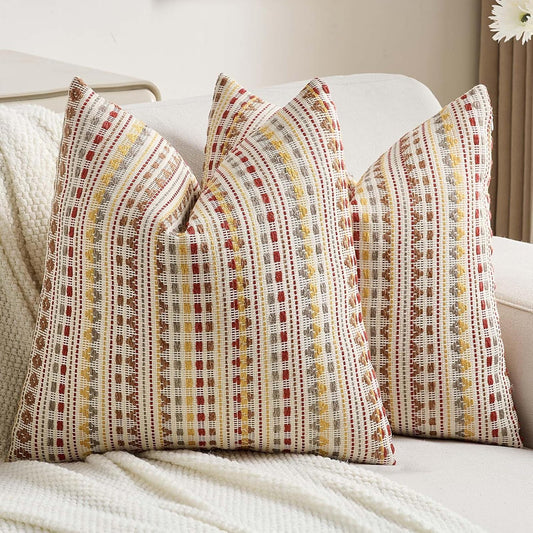 FUTEI Brown Red Decorative Throw Pillow Covers 18x18 Inch Set of 2,Soft Cozy Chenille Jacquard Textured Cushion Case,Boho Home Decor for Couch Bed Living Room