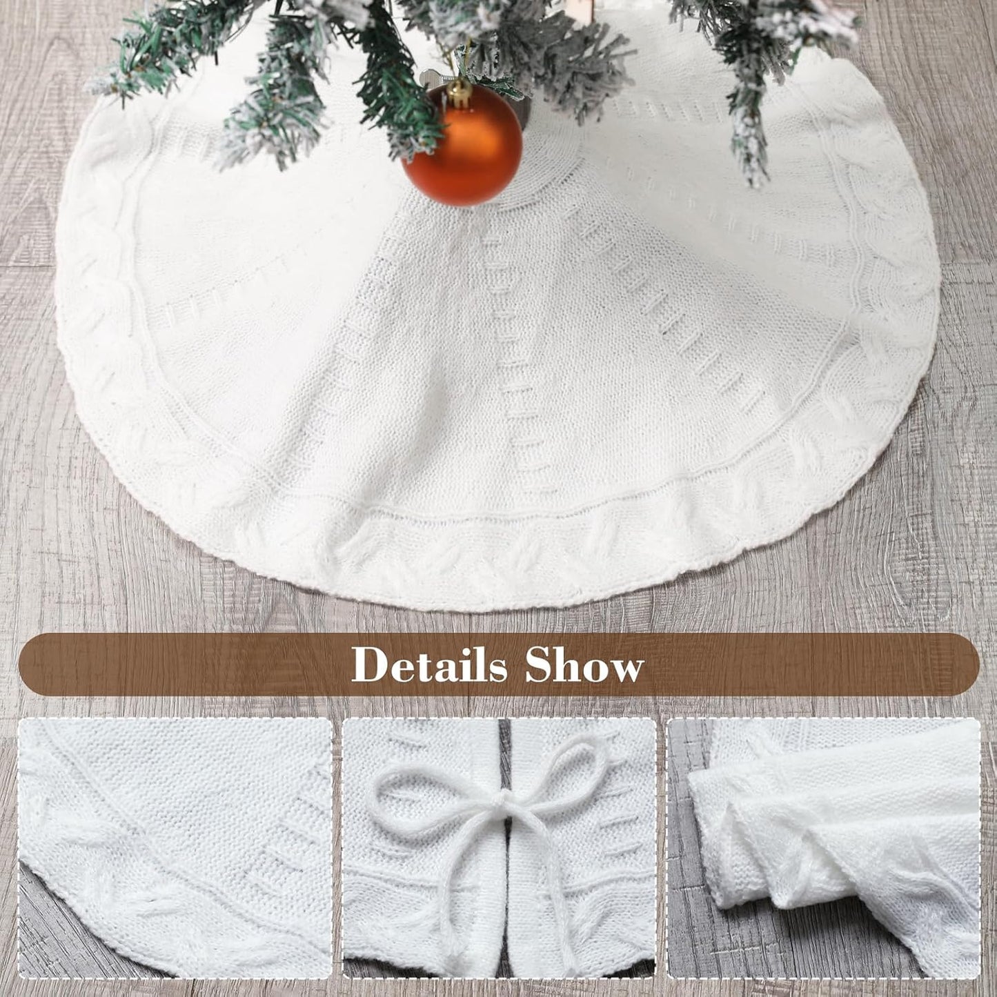 Mini White Tree Skirt,21 Inches Knitted Christmas Tree Skirt,Christmas Tree Decorations, Farmhouse Christmas Decor Xmas Holiday Home Party Decorations