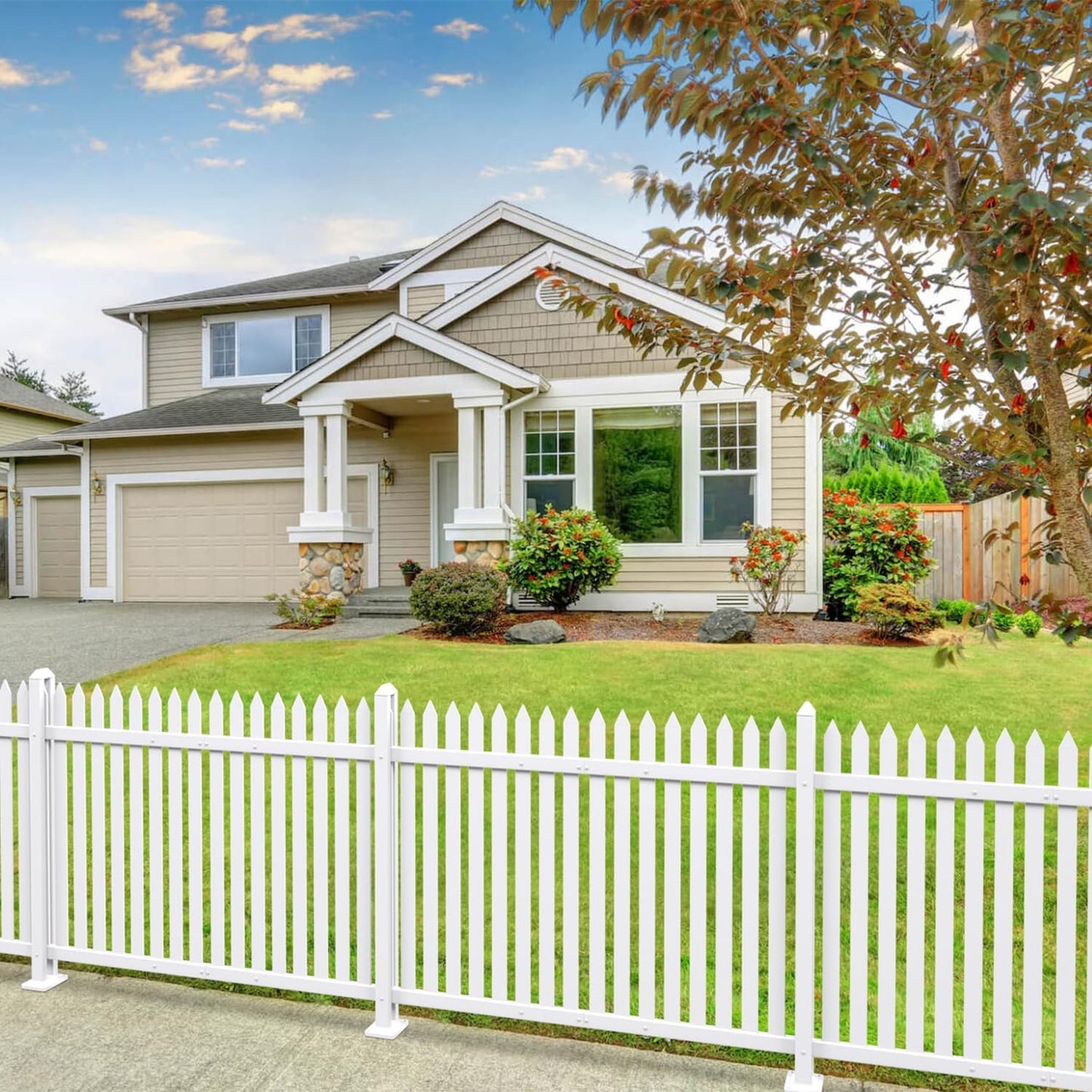 Patio 8 Sets Vinyl Picket Fence Panels 30" H x 84" W White PVC Decorative Fence for Front Yard Porch Patio Deck Pool Air Conditioner Fence Safety Dog Fence (34 Pickets, Straight)