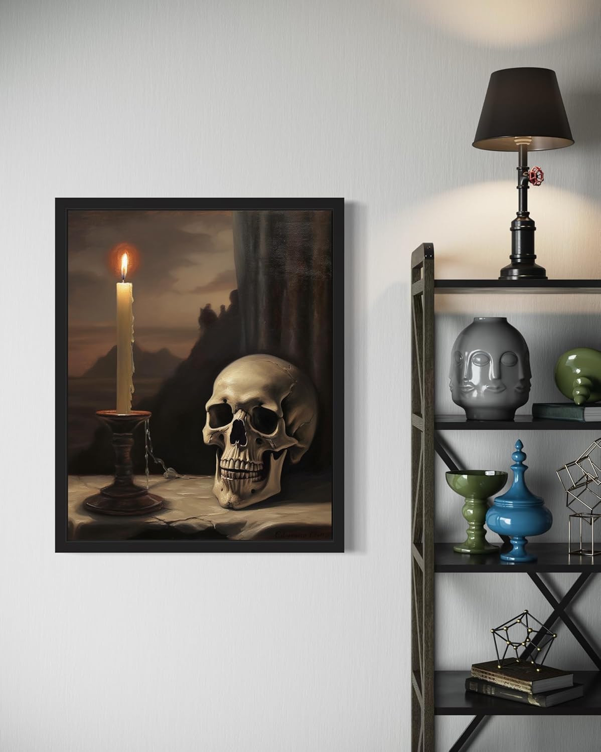 Skull and Candle Poster Art Print, Halloween Scary Vintage Wall Art Academia Spooky Painting Decoration for Horror Prints, Gothic Posters Bedroom Decor 89 (Skull and Candle, 16 x 20 inches, Unframed)