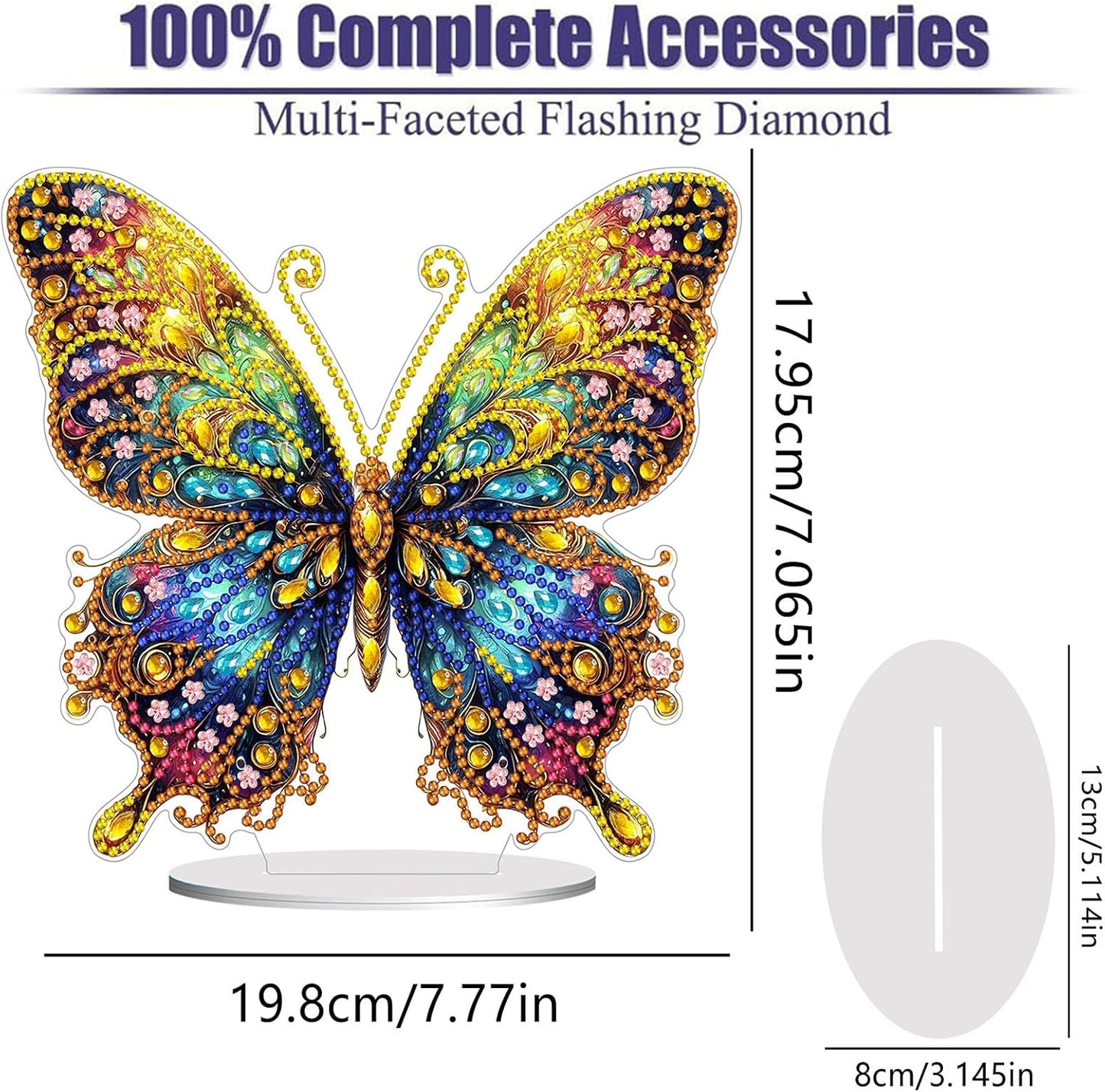 Diamond Painting Kits for Adults Beginners, 5D Full Drill Flowers and Butterfly Crystal Art Desktop Ornament, DIY Single Sided Home Office Desk Decor, Creative Craft Gift Set with Tools