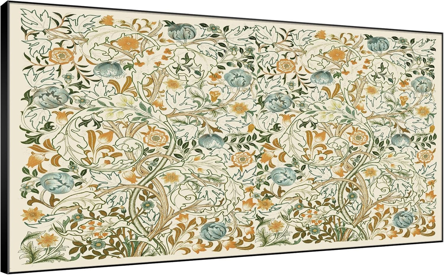 SIGNWIN 36"x72" Extra Large Framed Wall Art Vintage Botanical Floral with Golden and Teal Leaves, Elegant Nature Illustration for Home Living Room Bedroom Decor (Frame Assembly Required)