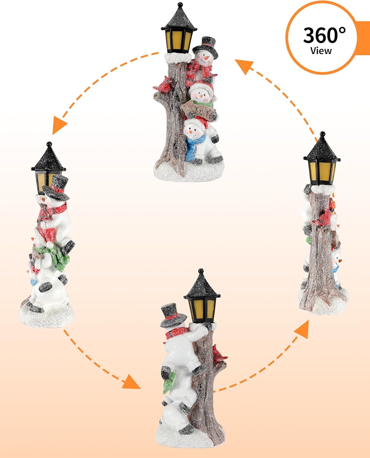 iStatue Lighted Stacked Snowman Tabletop Decor Figurine with Lamppost Lantern - 11.2'' Resin Cardinal Christmas Decorations Indoor - Unique Xmas Gift Idea (Joy Trio)