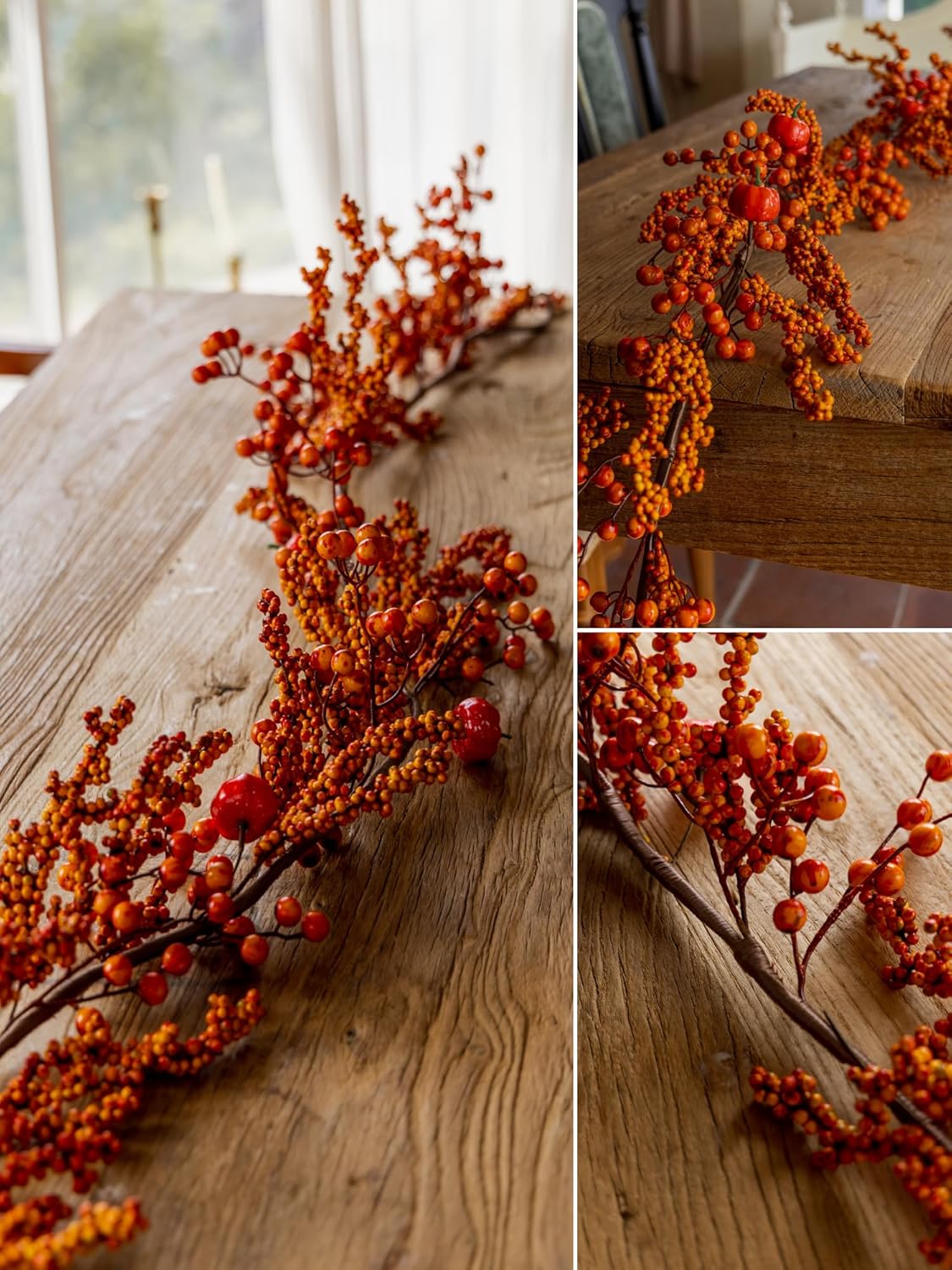 MISSPIN 6FT Pumpkin Berry Garland, Halloween Garland Fall Maple Leaf Artificial Hanging Autumn Vine Leaf Fall Decor Black Maple Fall Leaf Christmas Thanksgiving Halloween Home Decor