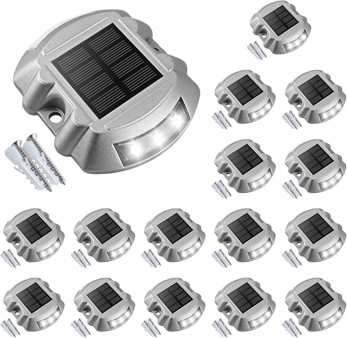 VOLISUN Solar Deck Lights, 16-Pack Led IP67 Waterproof Outdoor Warning Step Lights for Driveway, Sidewalk, Garden Pathway, Yard (White)