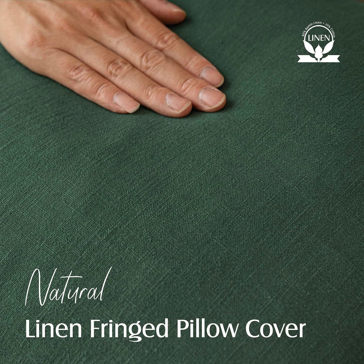 Foindtower Set of 2 Decorative Linen Fringe Throw Pillow Covers Cozy Boho Farmhouse Cushion Cover with Tassels Soft Accent Pillowcase for Couch Sofa Bed Living Room Home Decor, 20×20 Inch, Pine Green