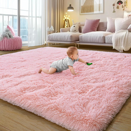 Ultra Soft Fluffy Pink Rugs for Bedroom 4x6 Feet, Fluffy Shag Area Rugs for Living Room, Large Comfy Furry Rug for Girls Kids Baby Room Decor, Non Slip Nursery Modern Indoor Fuzzy Floor Bedside Carpet