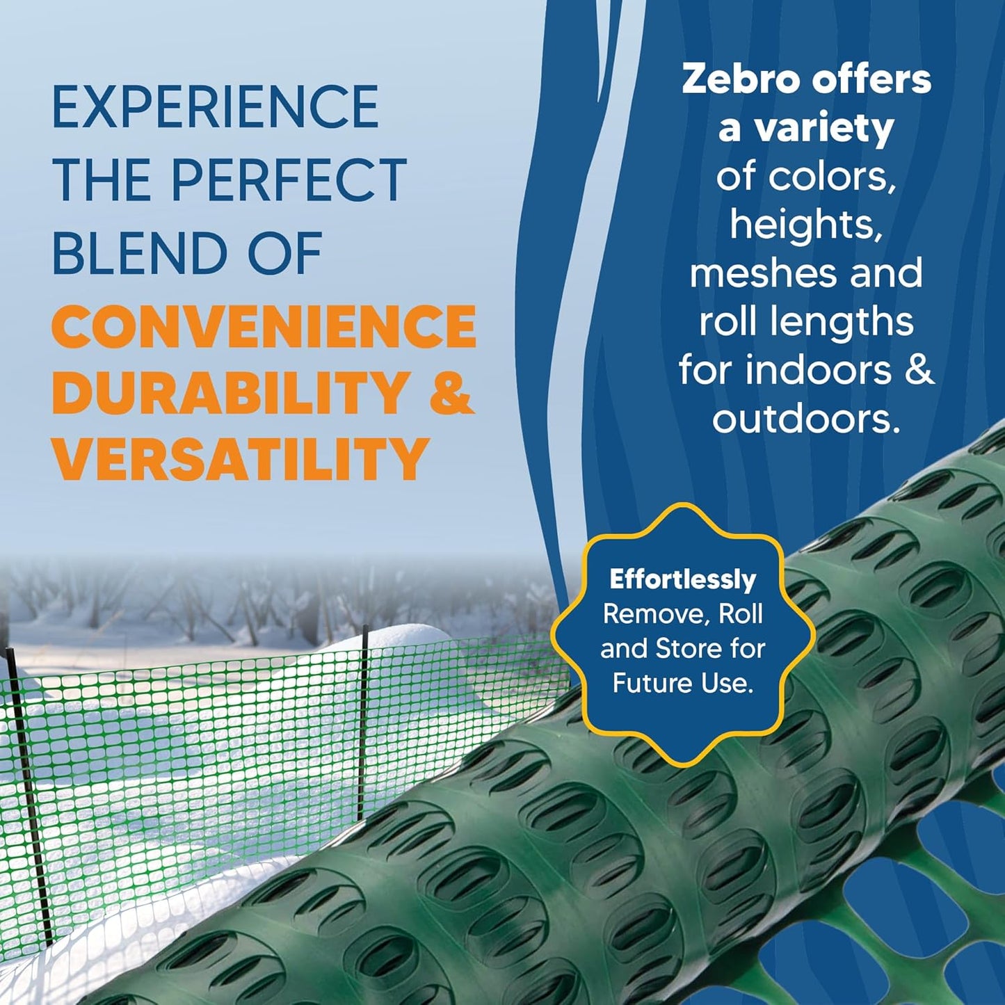 ZEBRO 4' x 50' Green Plastic Garden Fence Roll – Standard Duty Safety Netting for Snow, Poultry, Deer, Dogs – Reusable Outdoor Barrier for Yard, Landscaping, Animal Protection