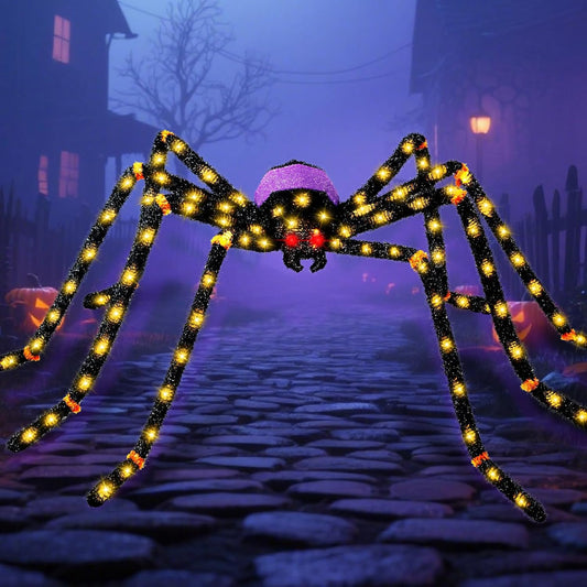 5.5FT Giant Spider Halloween Decorations with 100 LED, Plug-in Pre-Lit Light Up Scary Spider Halloween Decorations, Large Spider Decorations for Outdoor, Yard, Lawn, Exterior Walls