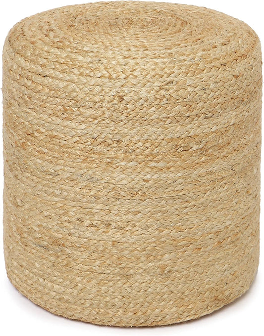 REDEARTH · Cylindrical Pouf Ottoman - Braided Pouffe Accent Sitting Round Footrest for Living Room, Bedroom, Nursery, kidsroom, Patio, Gym; 100% Jute (14.5"X14.5"X16"; Natural)
