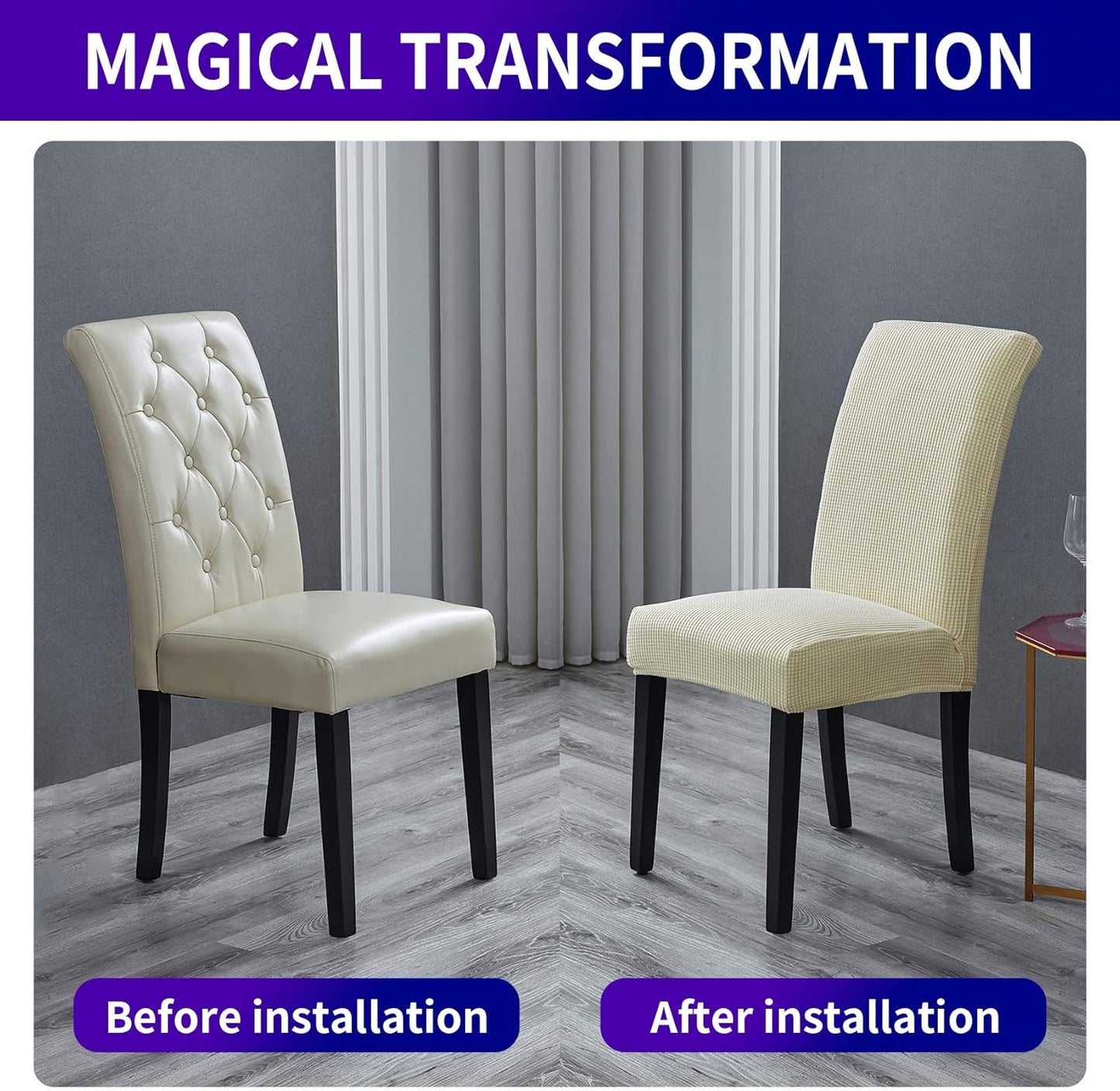 Howhic Stretch Chair Covers for Dining Room Set of 4, Removable Washable Dining Room Chair Covers, Dining Chair Slipcovers Seat Protector, Great for Home and Banquet Decoration (Ivory, 4 Pack)