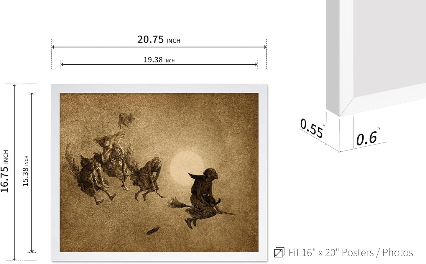 Poster Master Vintage William Holbrook Beard Poster - Retro Occult Print - Gift for Gothic, Horror Fan - The Witches Ride, Pagan, Goth, Magic - Wall Decor for Bedroom, Dorm, 16x20 White Framed