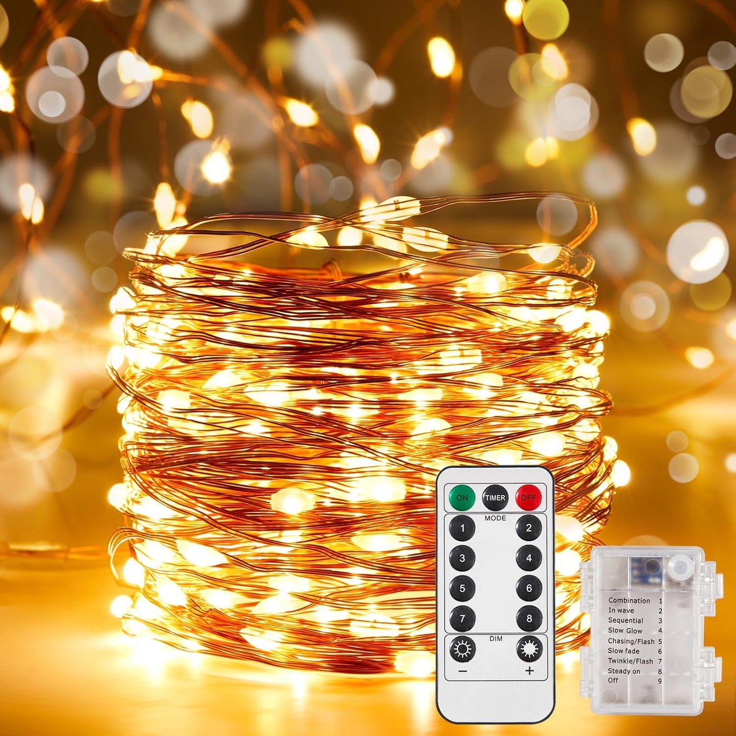 4 Pack 16.4 Ft. Battery Operated Outdoor String Lights with Remote & Timer, LED Warm White Fairy Lights, Waterproof Twinkle Lights for Bedroom, Dorm, Mason Jar, Wedding, Party, Christmas