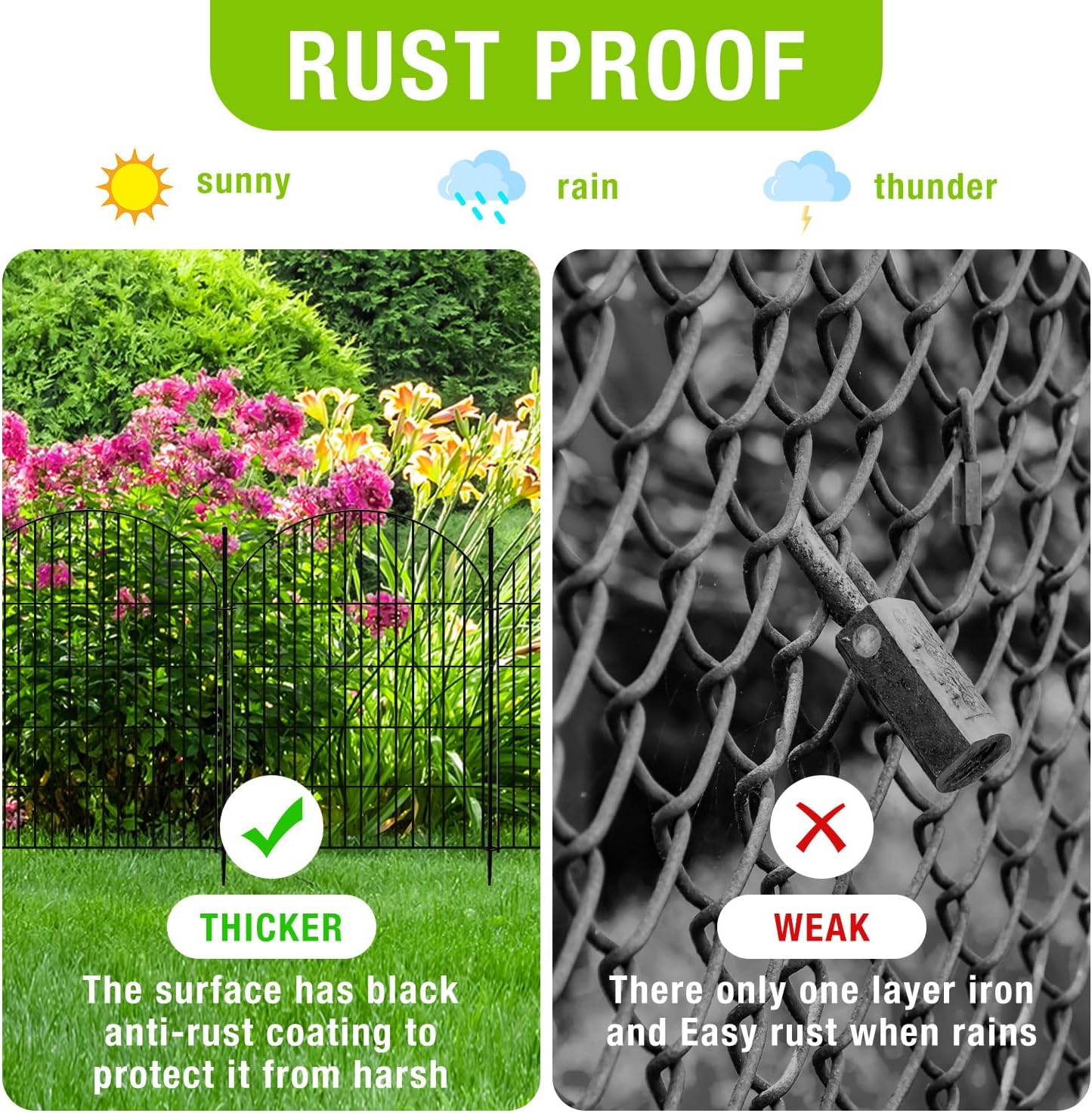 Tall Garden Fence Animal Barrier with Gate,36 in(H) 14 Panels Garden Fences Total 32ft(L) No Dig Temporary Dog Fence for Outdoor Yard, Rustproof Metal Wire Tall Decorative Fencing