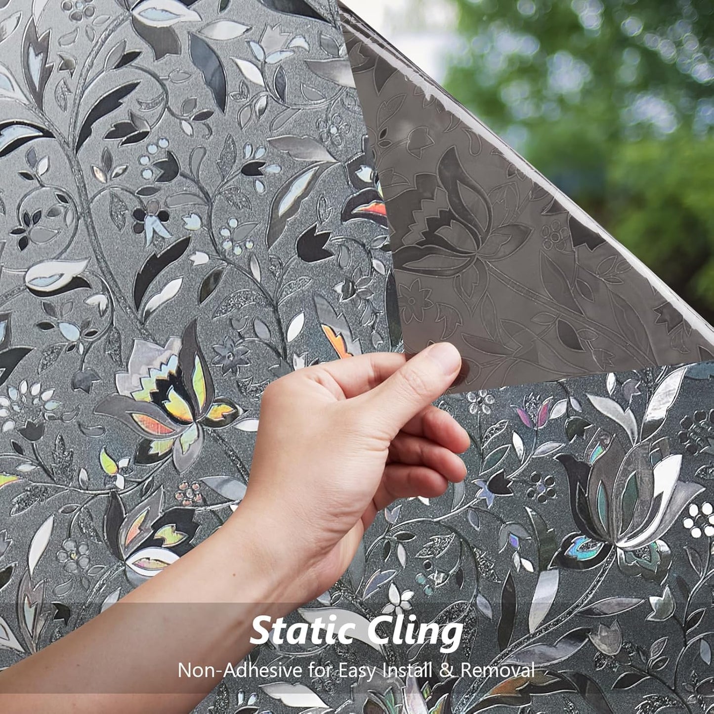 Kromapolis Window Film, Window Privacy Film Frosted, Vinyl Glass Covering, Stained Glass Decorative Film, Static Window Clings, Non-Adhesive (Grayish Black, 17.5 x 78.7 inch)