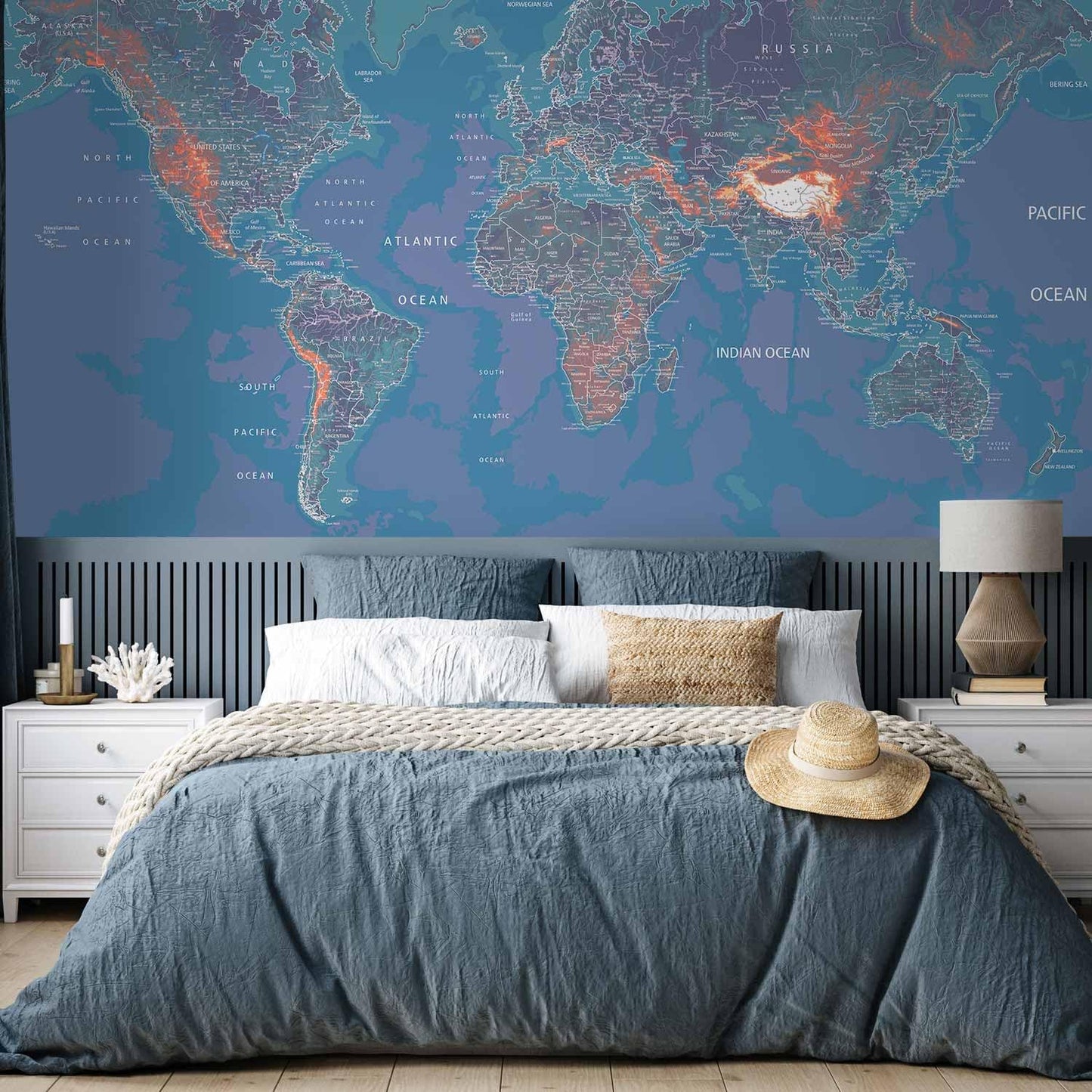 artgeist Premium Wall Mural World Map 118x83 in - XXL Non-Woven Wallpaper Fleece Wall Decor Photo Print Picture Image Design Home Map of The World k-A-0061-a-d