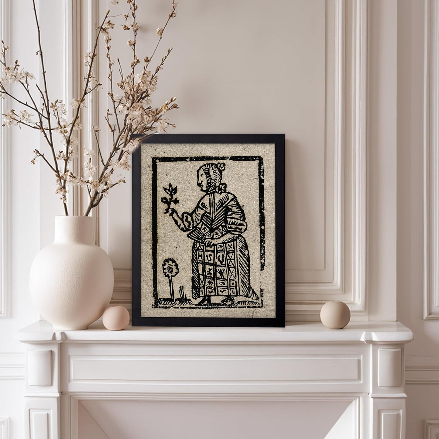 Poster Master Vintage Woodcut Poster - Retro Medieval Print - Gift for Gothic, Horror Fan - Witch Holding a Plant, Magic, Spell, Herbalist - Wall Decor for Bedroom, Dorm, 8x10 Black Framed