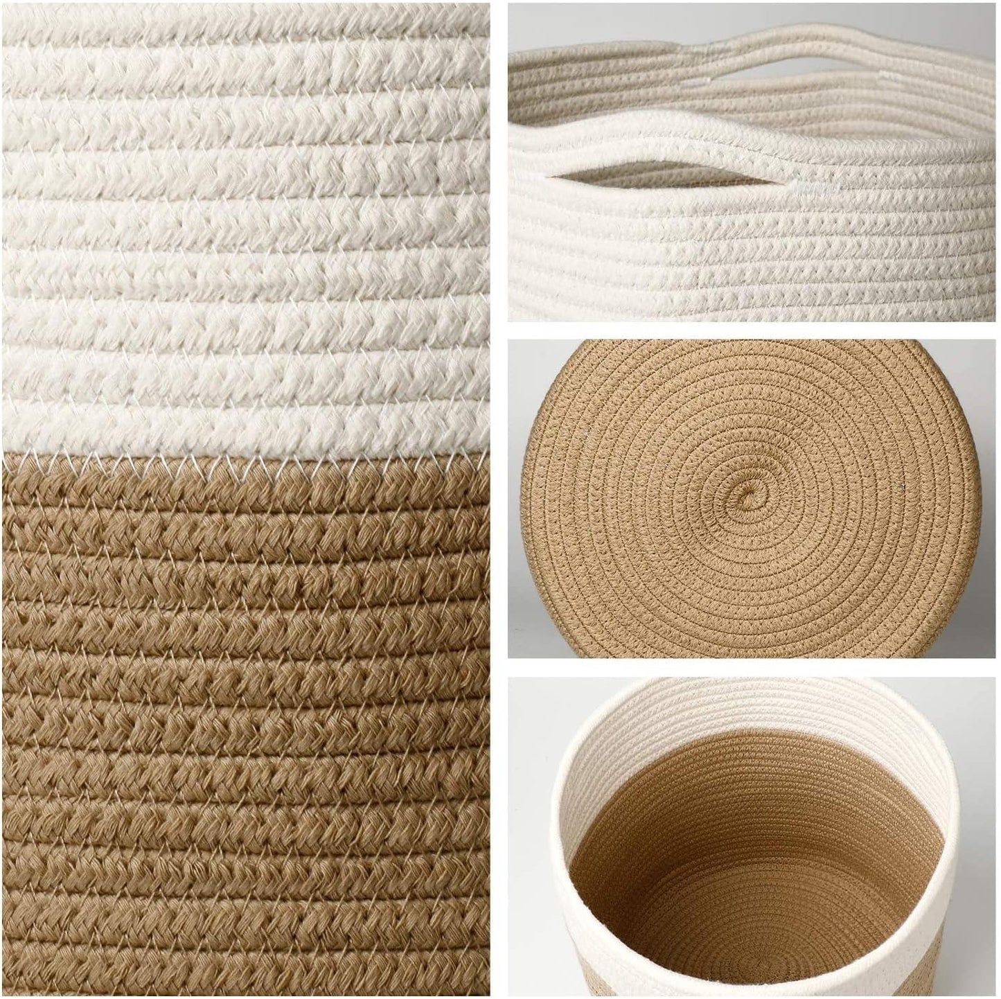 11" Cotton Rope Plant Basket Modern Woven Baskets for 10" Flower Pot Floor Indoor Planters,Storage Organizer Baskets Home Decor,Brown White 11"x 11"