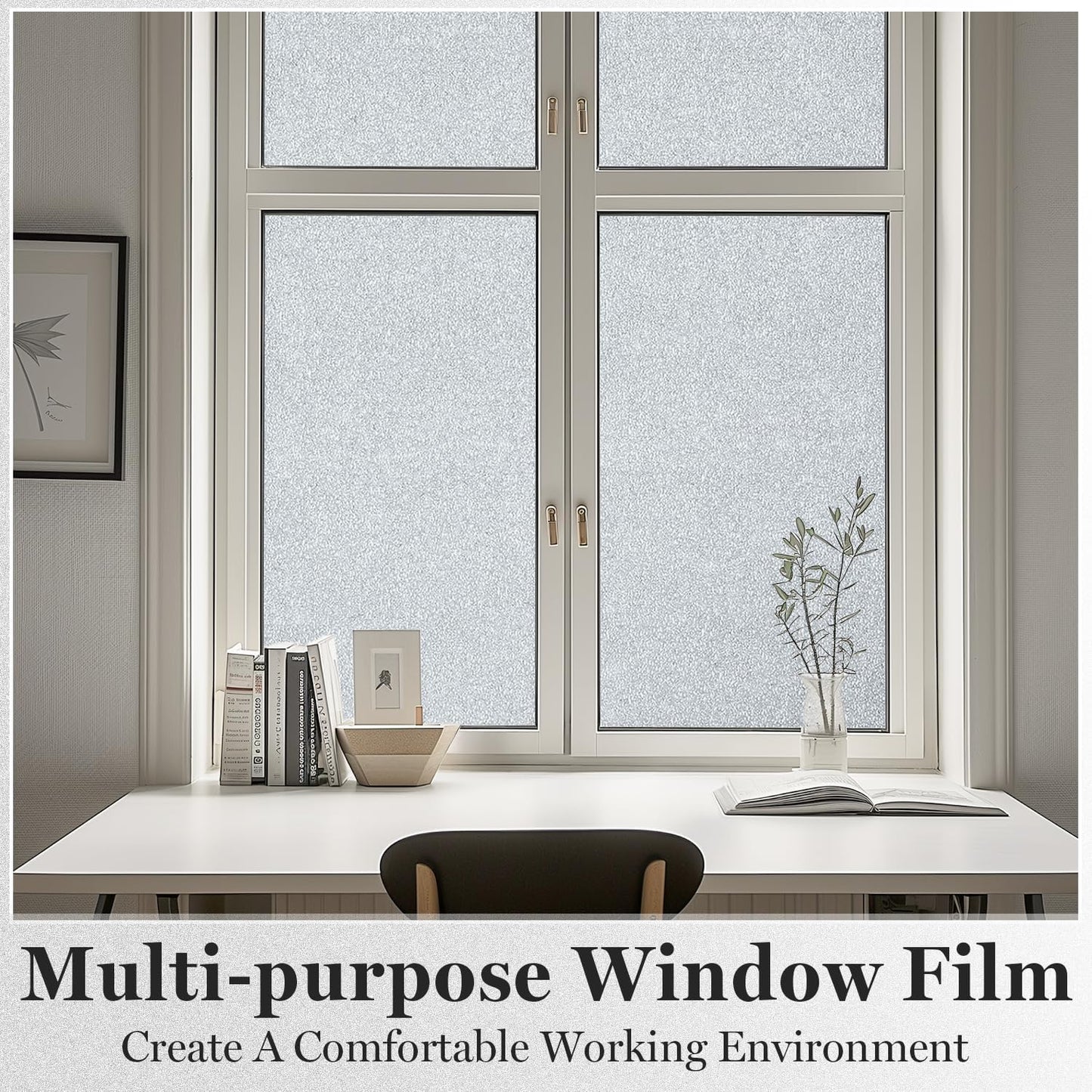 DUOFIRE Window Privacy Film, Sparkling Frosted Glass Window Film, UV Blocking Non-Adhesive Static Cling Windows Clings, No Glue Removable Windows Coverings for Home Office Bathroom, 11.8 X 78.7 inch