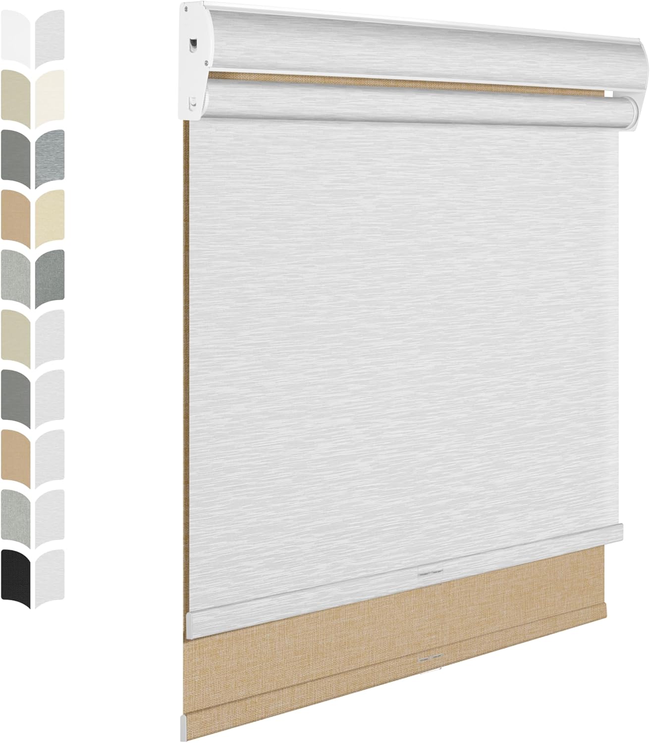 BERISSA Cordless Dual Roller Shades with Cassette Valance,Double Window Shades Blackout and Light Filtering Shades,Day and Night Roller Shades for Home Office Door.Linen Beige and White.63 W x 44" H