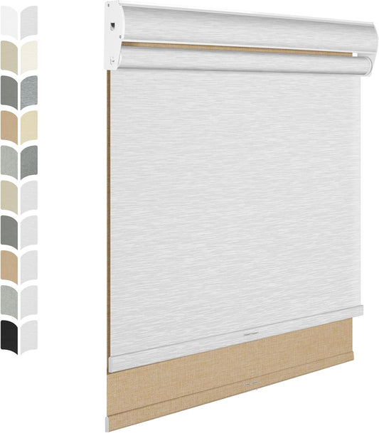 BERISSA Cordless Dual Roller Shades with Cassette Valance,Double Window Shades Blackout and Light Filtering Shades,Day and Night Roller Shades for Home Office Door.Linen Beige and White.46 W x 72" H