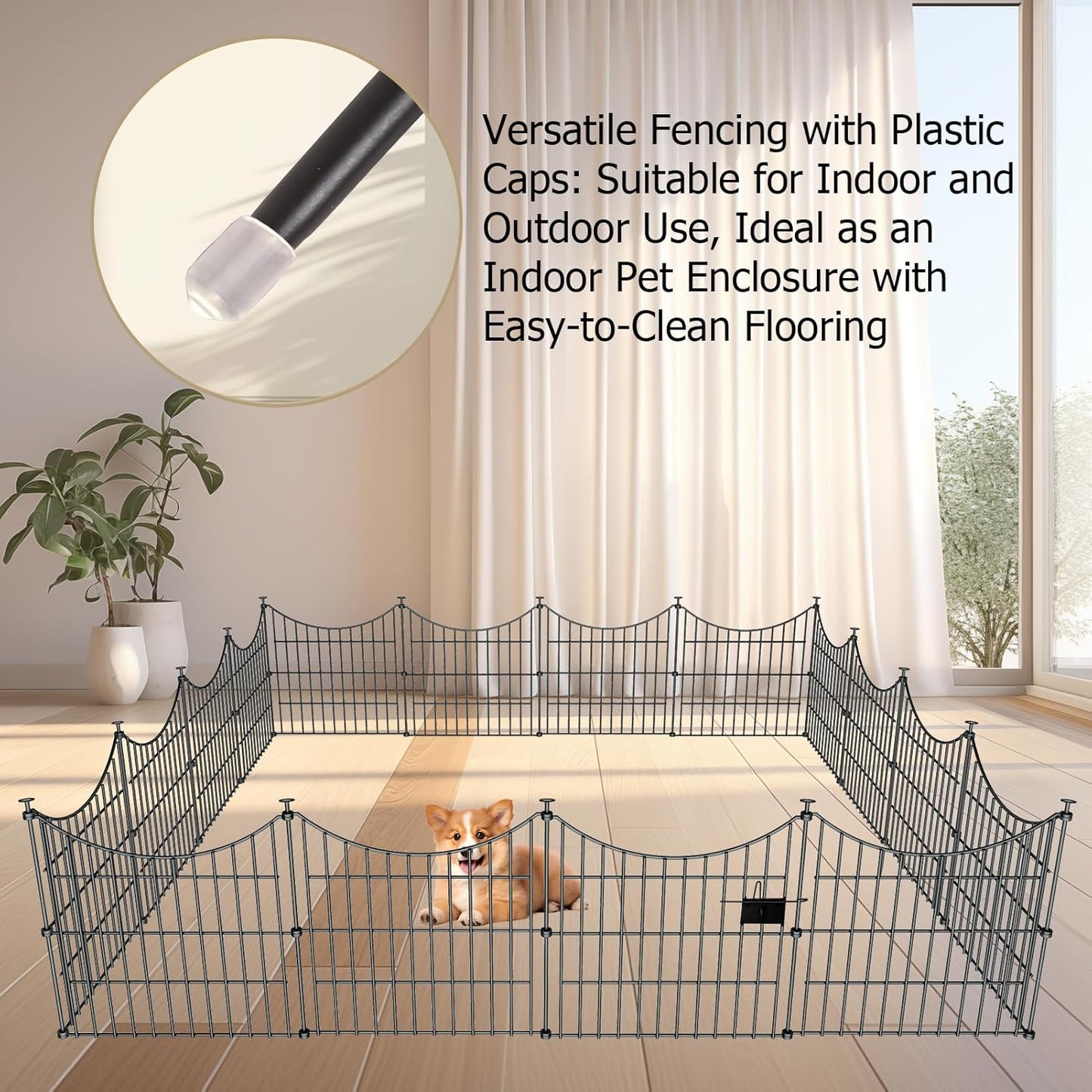 10 Panels Garden Fence Dog Fence Outdoor for Yard, 24in H x 20ft L Rustproof Metal Fencing with Ground Stakes | No Dig Animal Proof Containment for Pets/Rabbits | Durable Patio Security Panels