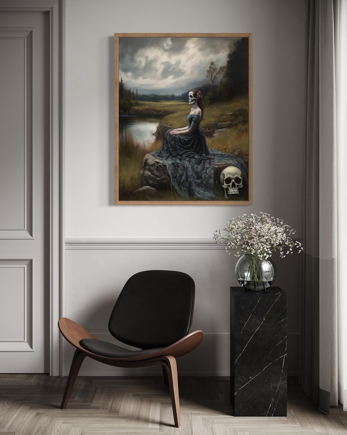 Widow Ghost Poster Art Print, Halloween Scary Vintage Wall Art Academia Spooky Painting Decoration for Horror Prints, Gothic Posters Bedroom Decor 89 (Widow Ghost, 16 x 20 inches, Wood Frame)