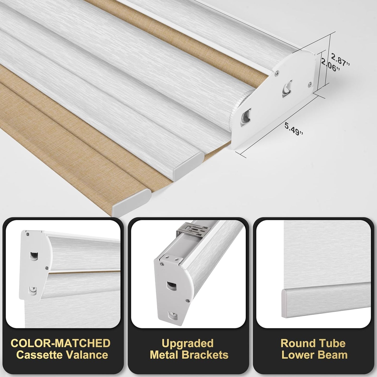 BERISSA Dual Roller Shades with Cassette Valance, Double Blackout and Light Filtering Shades, Day and Night for Home Office Door. Linen Beige and White. 48 W x 56" H