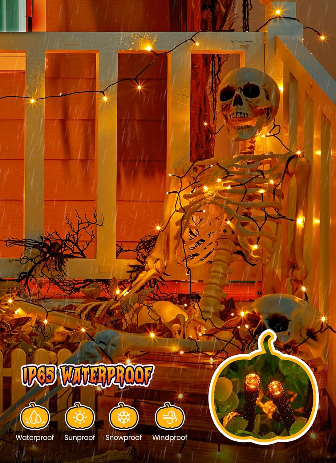 Brightown 2 Pack Halloween Solar String Lights Outdoor, Total 144Ft 400 LED Twinkle Fairy Lights Waterproof with 8 Modes Auto On/Off for Patio Tree Garden Party Home Decorations (Orange)