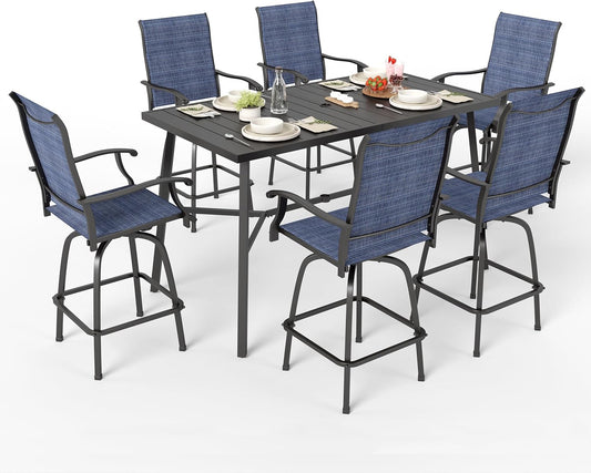 Sophia & William Outdoor Bar Set, Patio Bar Table and Chairs Set, Bar Height Patio Set - 4 x Swivel Bar Chairs(Blue), 1 x Rectangular Bar Table(Black)