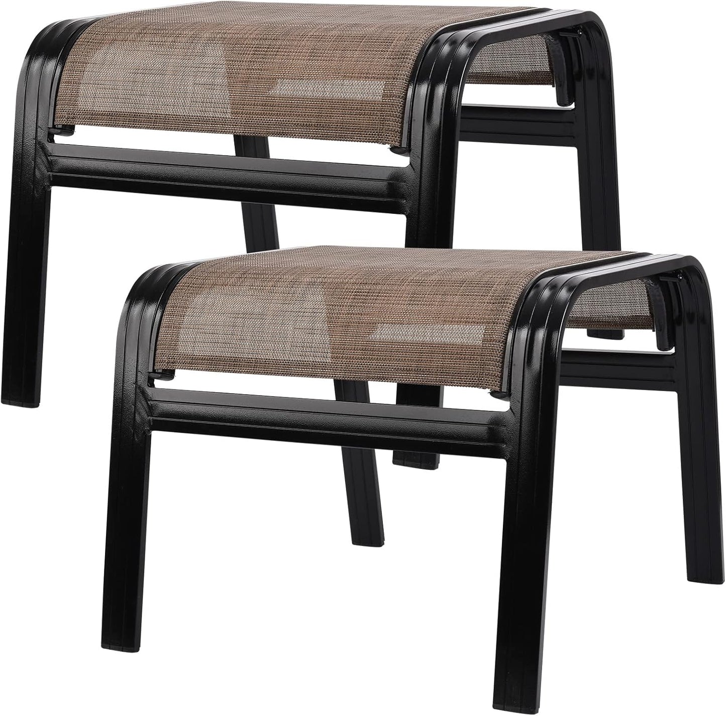 Patio Ottoman Outdoor Footstools Assembled Aluminum Footrest Small Seat for Balcony,Backyard 2 Pack Brown