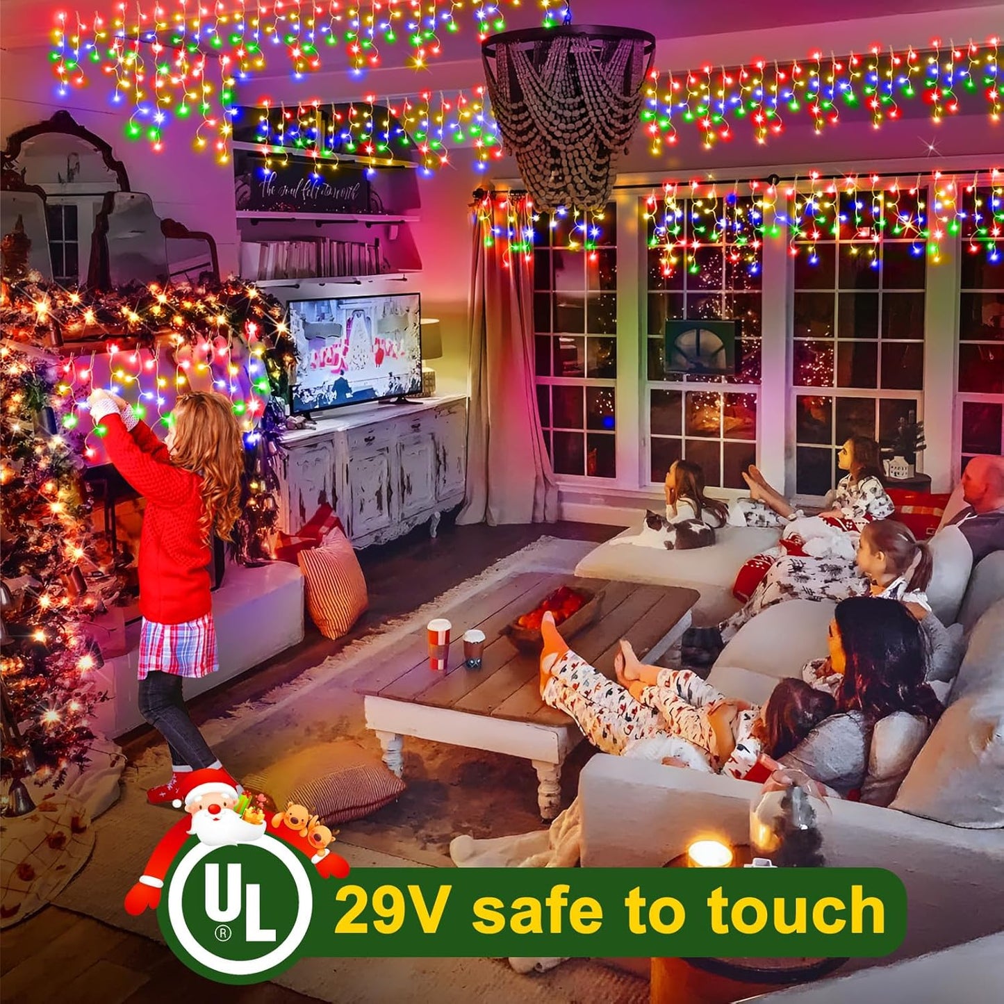 KNONEW 400 LED 43ft Multicolor Outdoor String Lights with 75 Drops, 8 Modes, Connectable, Timer & Memory Function, Water Resistant, Perfect for Christmas, Wedding, Party Decoration