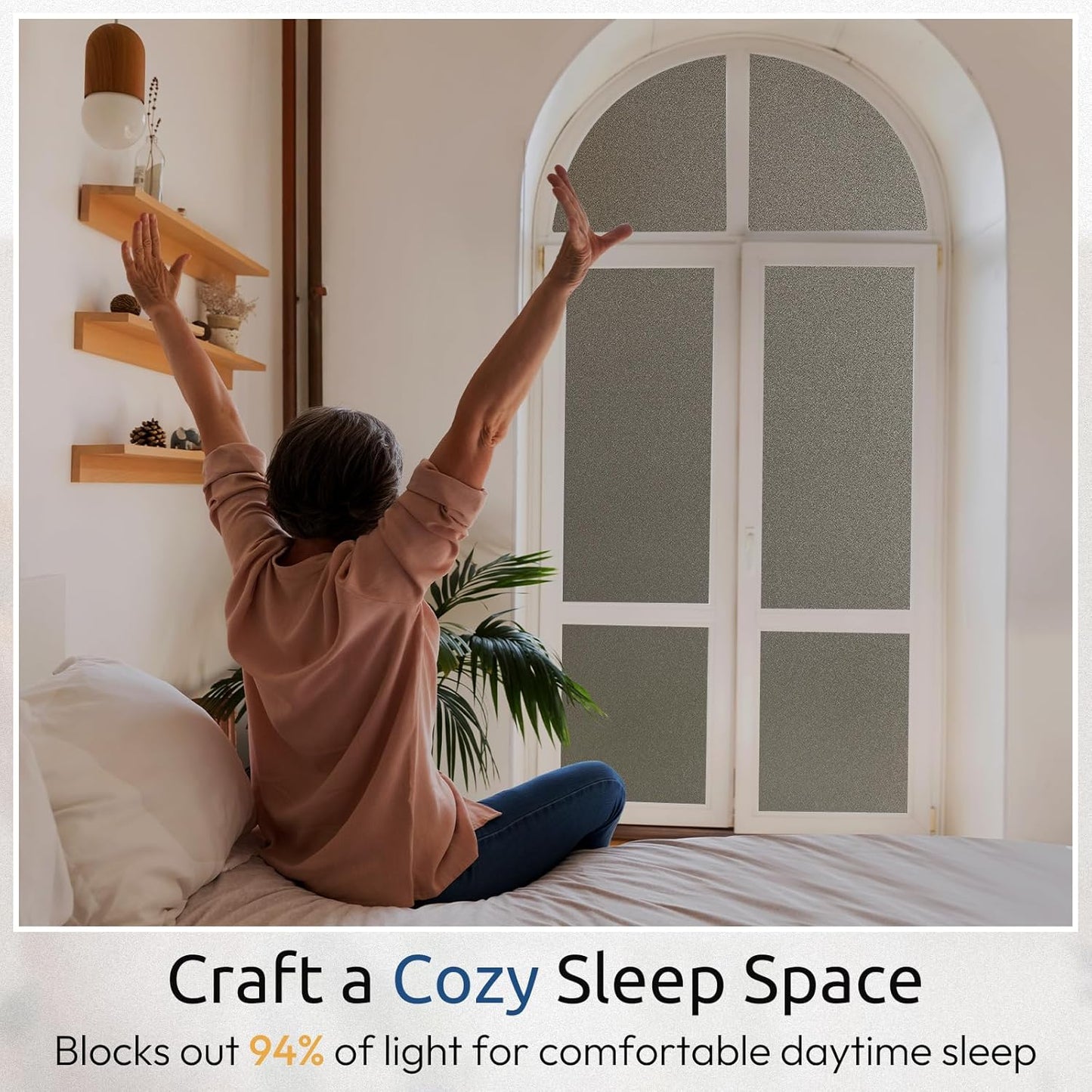 rabbitgoo Privacy Window Film, Static Cling Privacy Film for Glass Windows, Removable Grey Frosted Sun Light Blocking Coverings House Tint for Home Bathroom Garage, Taupe, 23.6 x 78.7 Inches