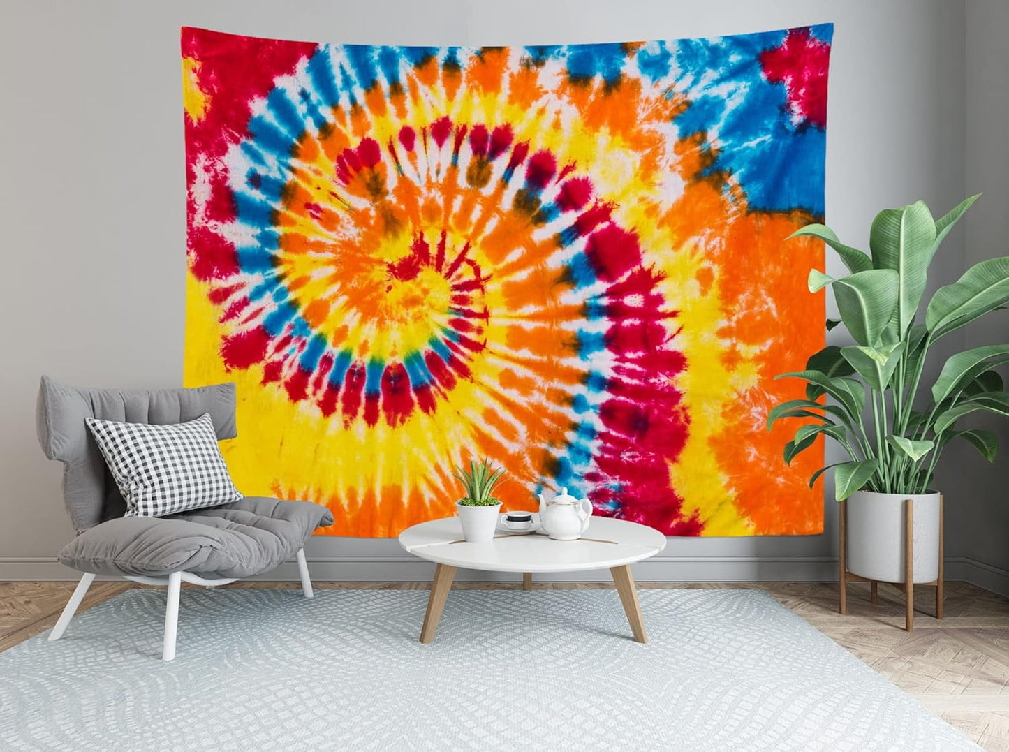 Loccor 8x6ft Tie Dye Tapestry Red Yellow Orange Blue Swirl Vortex Psychedelic Abstract Tapestry Bedroom Living Room College Hippie Bohemian Wall Hanging （Pattern Painted on Polyester Fabric）