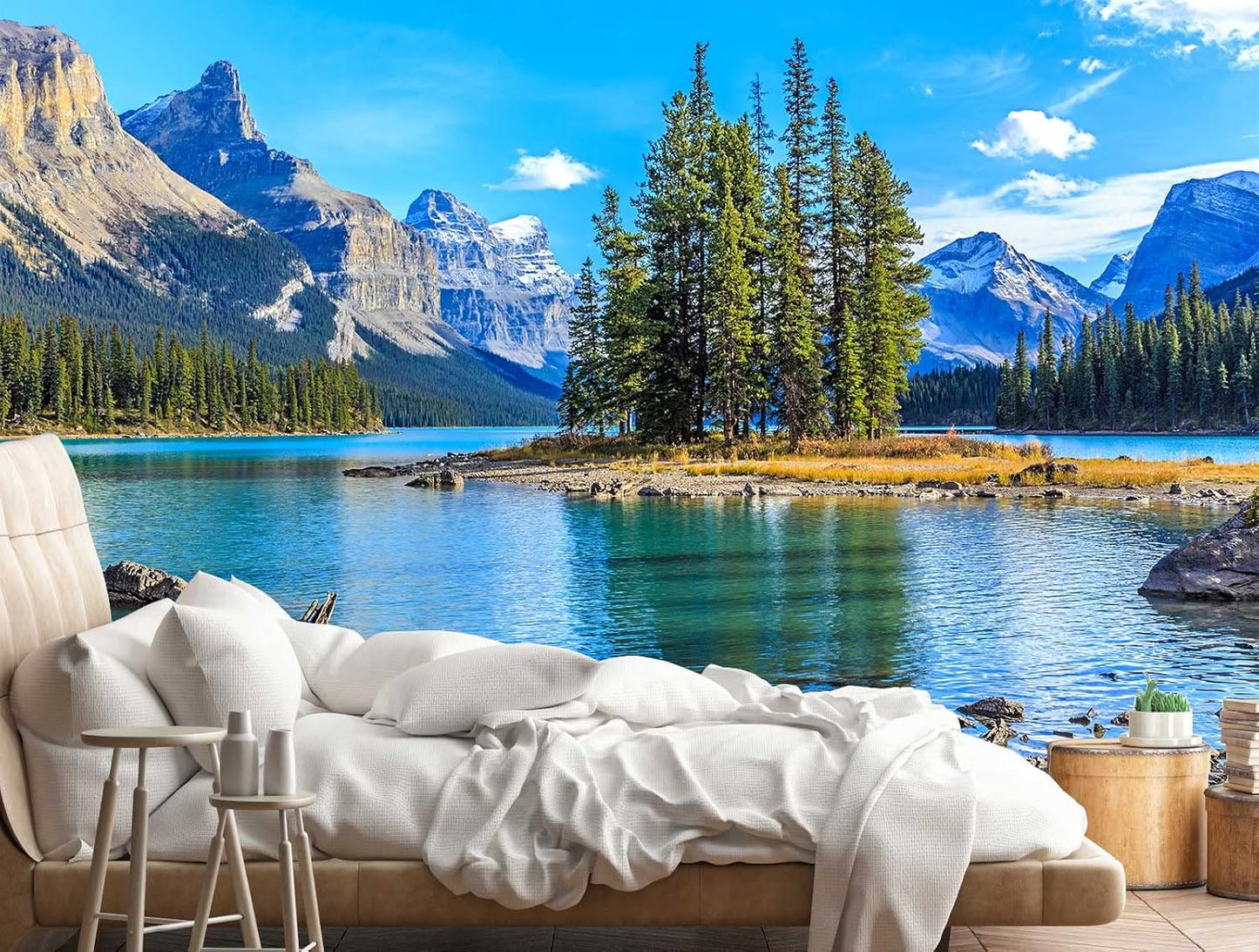 Mountain with Lake Photo Wallpaper Landscape Wall Mural for TV Background Wall Bedroom Living Room Sofa Wall (not self-Adhesive)