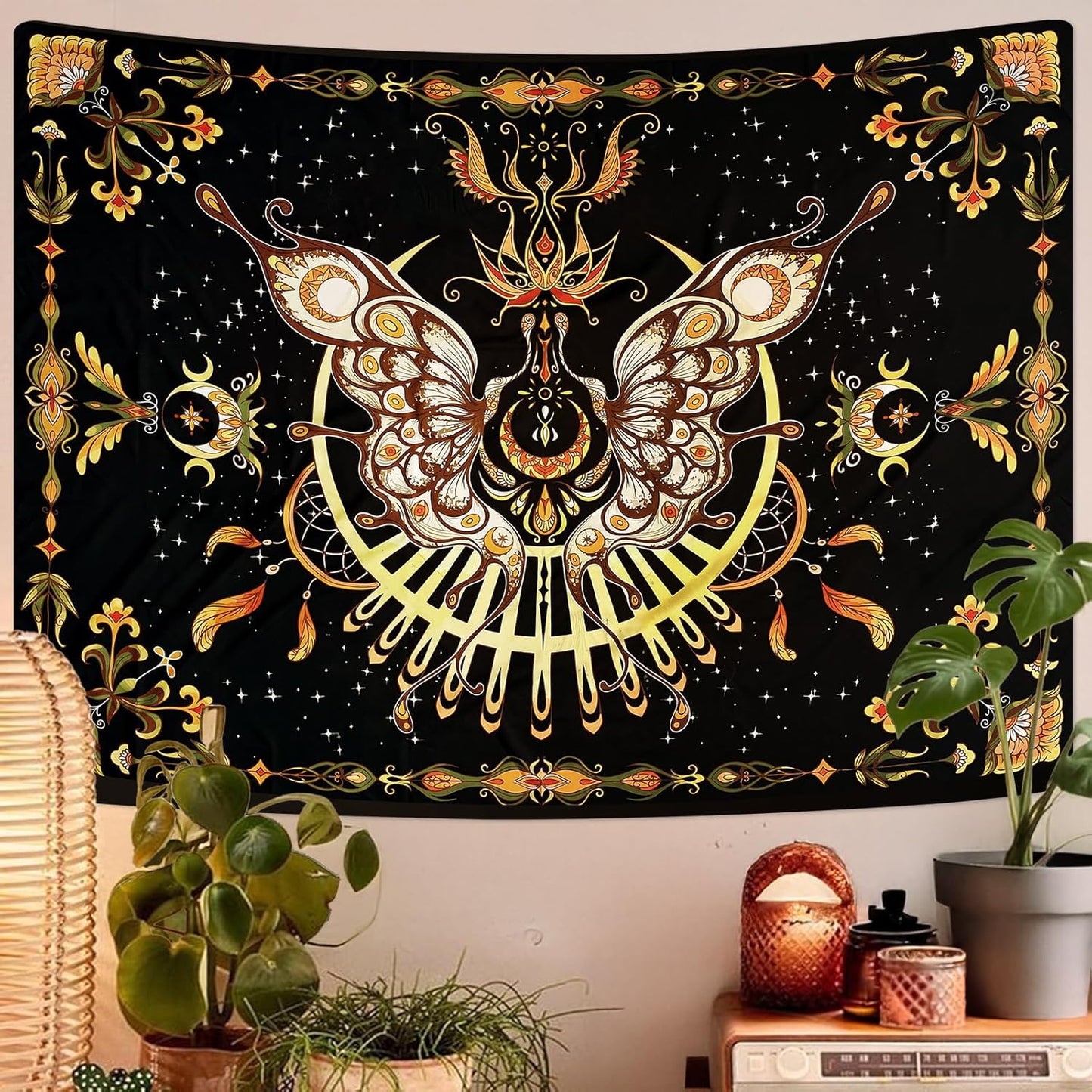 CHDGDHC Butterfly Tapestry - Moth Wall Hanging, UV Resistant, Waterproof, Machine Washable, Lightweight, Psychedelic Bedroom Aesthetic Decor for Bedroom, Living Room, Yoga Room - 47.64x35.43 Inch
