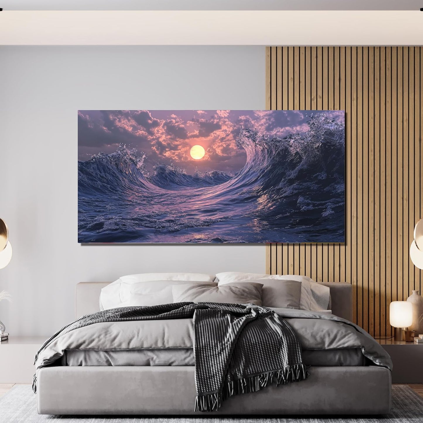 Canvas Wall Art for Living Room Artwork for Walls Canvas Modern Art Wall Decor Nature Landscap Wall Art Decor Purple Coastal Beach Wall Art Prints Art Work for Home Office Kitchen Wall Decor 24" X 48"