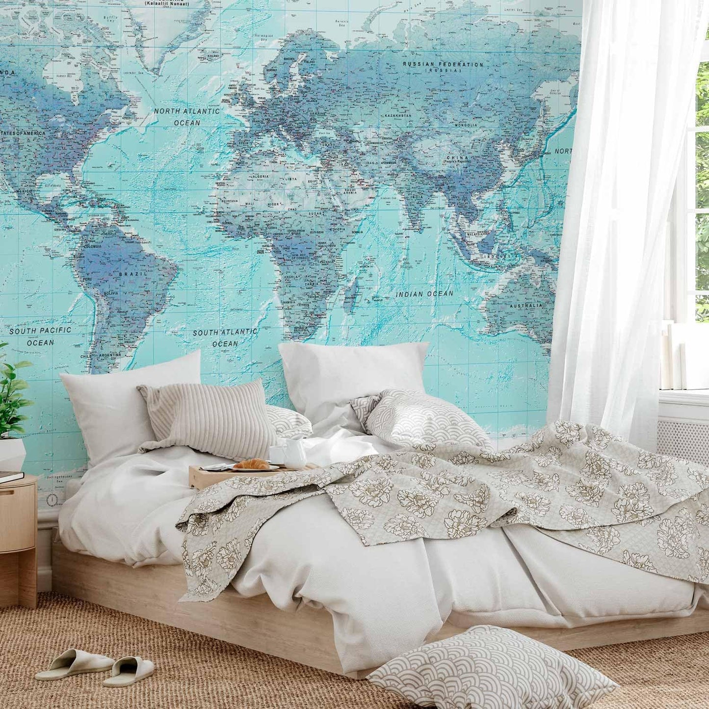 artgeist Wall Mural World Map 135x101 in - XXL Peel and Stick Self-Adhesive Wallpaper Removable Large Sticker Foil Wall Decor Print Picture Image Design Map of The World k-A-0091-a-b