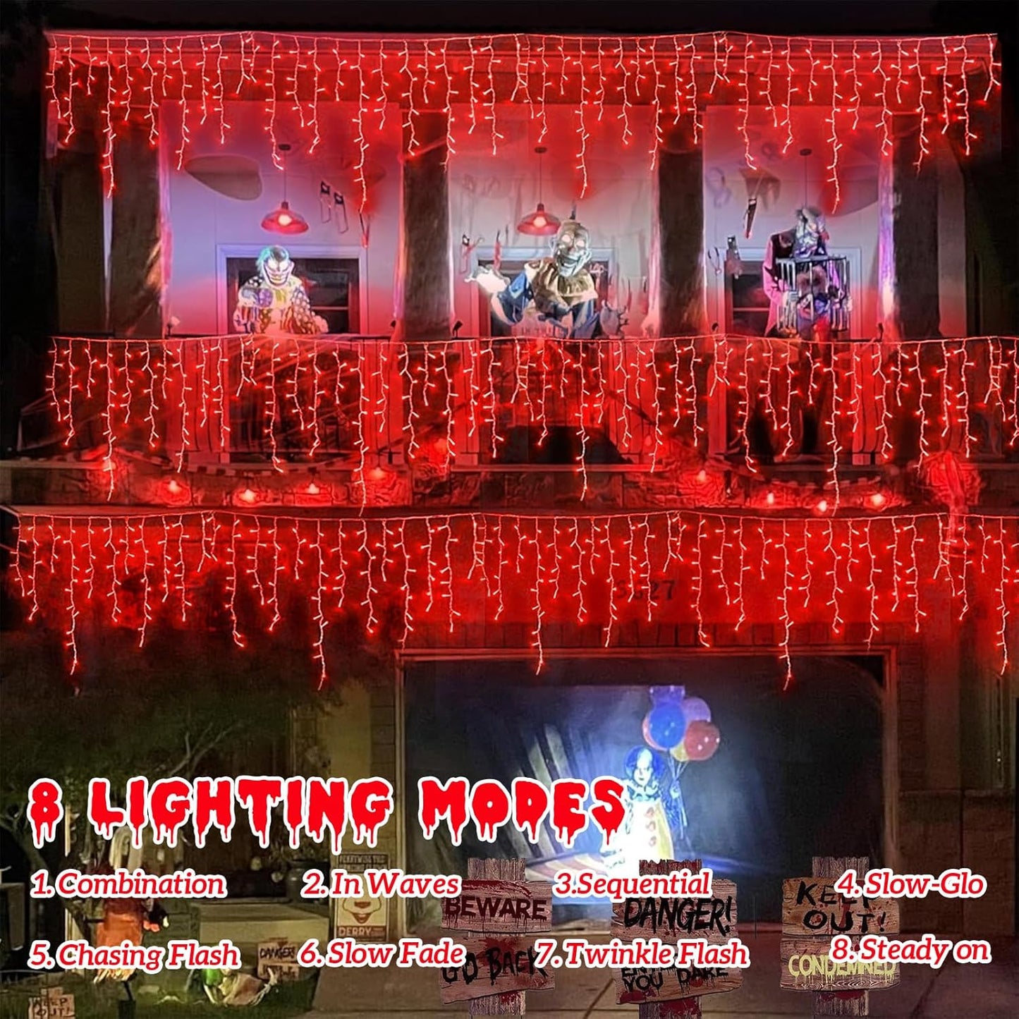 YEGUO Icicle Lights for Outside, 66ft 800LED Red Halloween Lights with 8 Modes, Connectable Icicle Halloween Lights Outdoor Waterproof