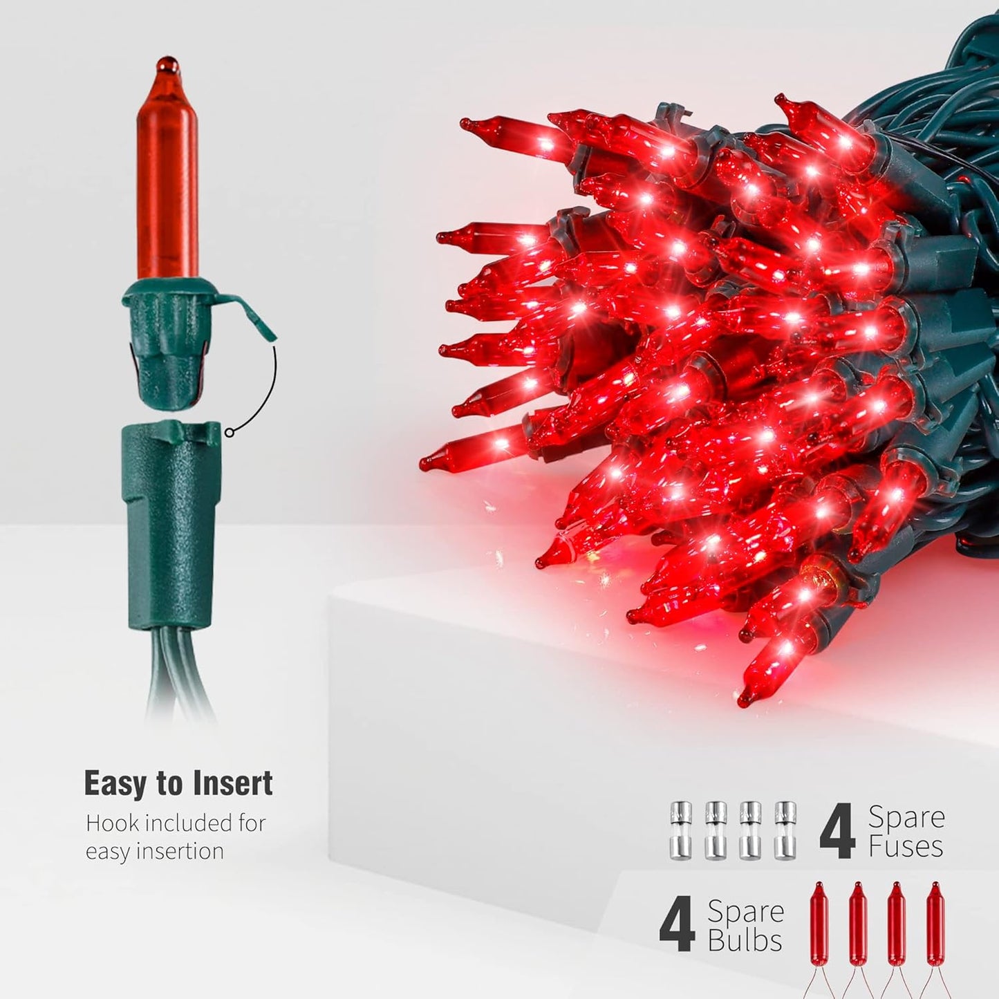 Hopolon Red Christmas Mini String Lights 2 Set 50Count 13Feet Incandescent Bulb Mini String Lights Waterproof for Indoor Outdoor Christmas Tree Garland Birthday Wedding Party Festival Decor,Red