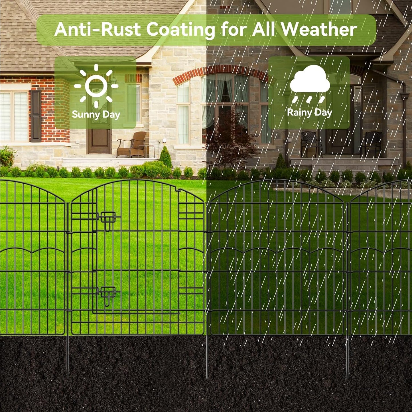 Decorative Garden Fence 6 Panels 13.4 ft (L)×32in (H) Metal Garden Fences with 5 Panels + 1 Gate, No Dig Animal Barrier Fencing Rustproof Wire Border Temporary Dog Fence for Patio Yard Lawn Outdoor