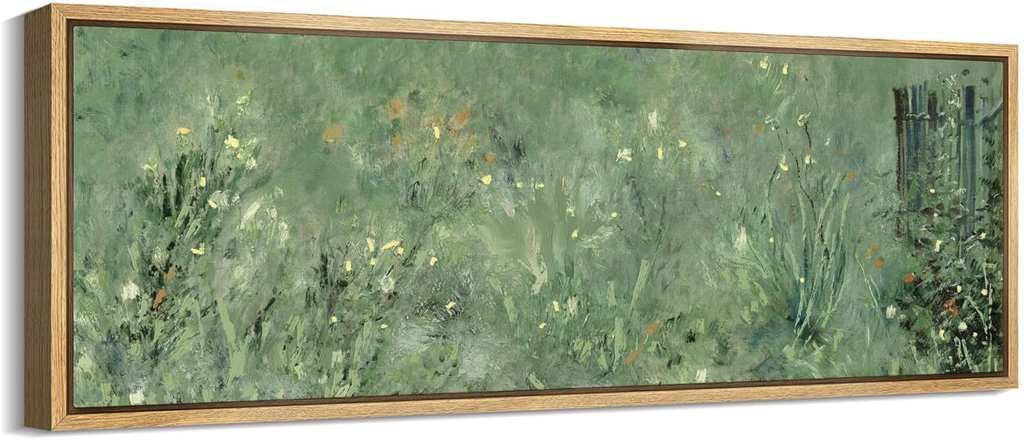 MUDECOR Large Framed Canvas Print Wall Art Meadow's Embrace Impressionist Wildflower Antique Retro Fine Art Illustrations Decorative Colorful for Bedroom - 60"x20"