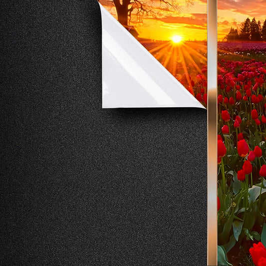 DUOFIRE Blackout Window Film - Sun Blocking White Black Privacy Film, Non-Adhesive Static Cling, Removable Anti-Glare Tint for Day Sleep, Home, Office (23.6 x 78.7 in)