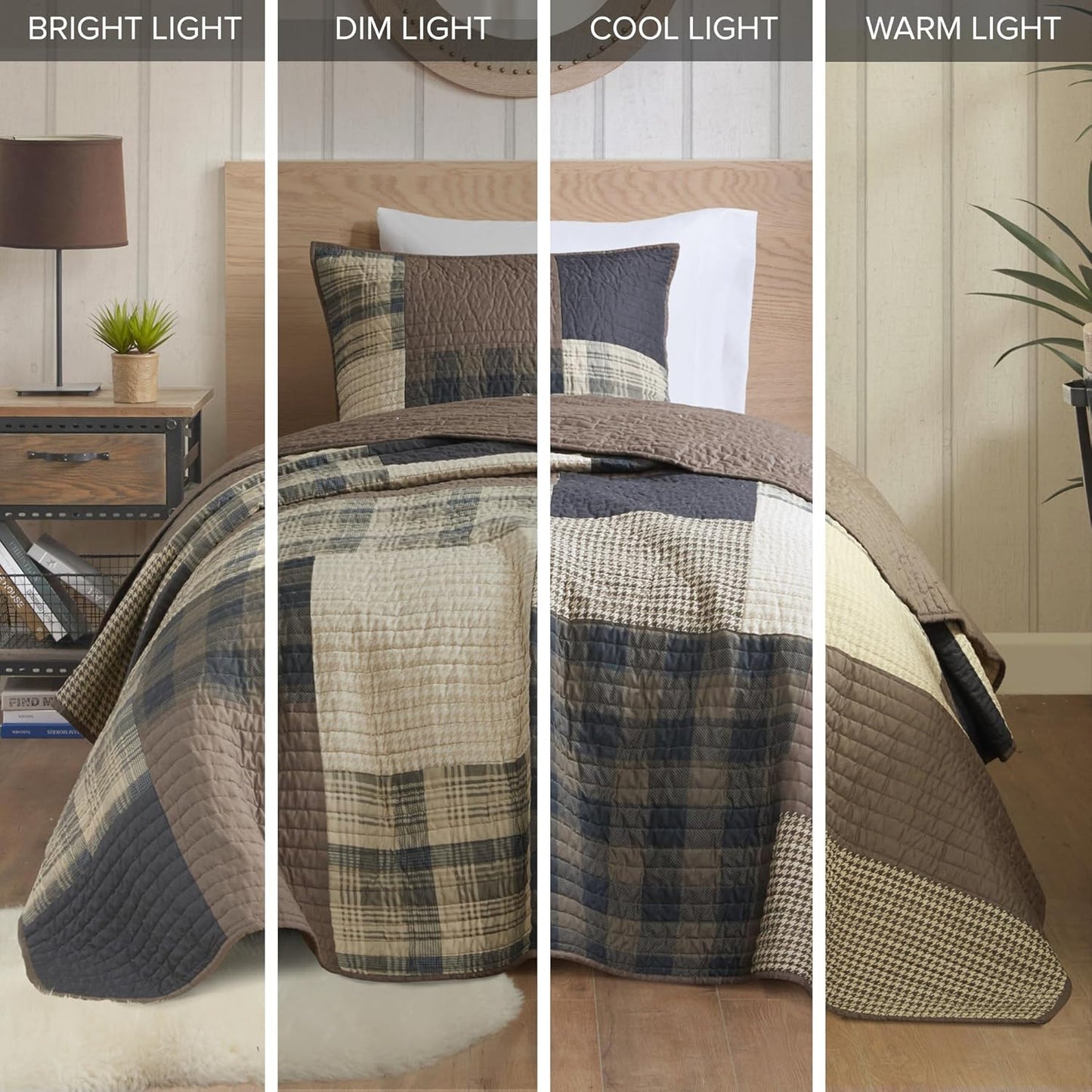 Woolrich Quilt Set Patchwork Channel Quilting, Cottege Coverlet for Twin Size Bed All Seasons, Lightweight Prewashed Cotton Coverlet Bedspread, Shams, Winter Hills, Oversized Twin/Twin XL Tan 2 Piece