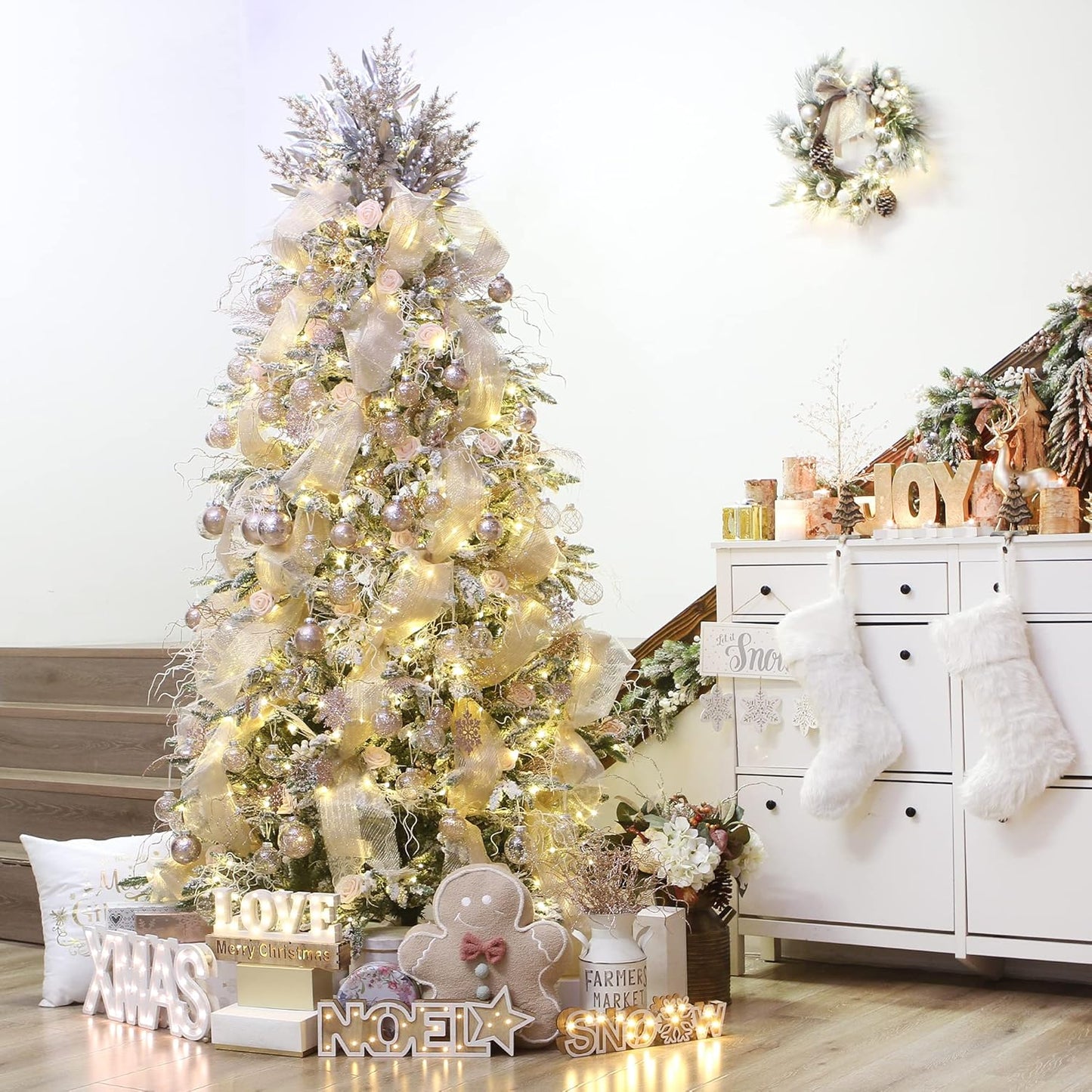 Sea Team Multi-Size Shatterproof Clear Plastic Christmas Tree Ball Ornaments Set, Decorative Hanging Transparent Xmas Baubles with Stuffed Delicate Decorations (25 Counts, Rose Gold)