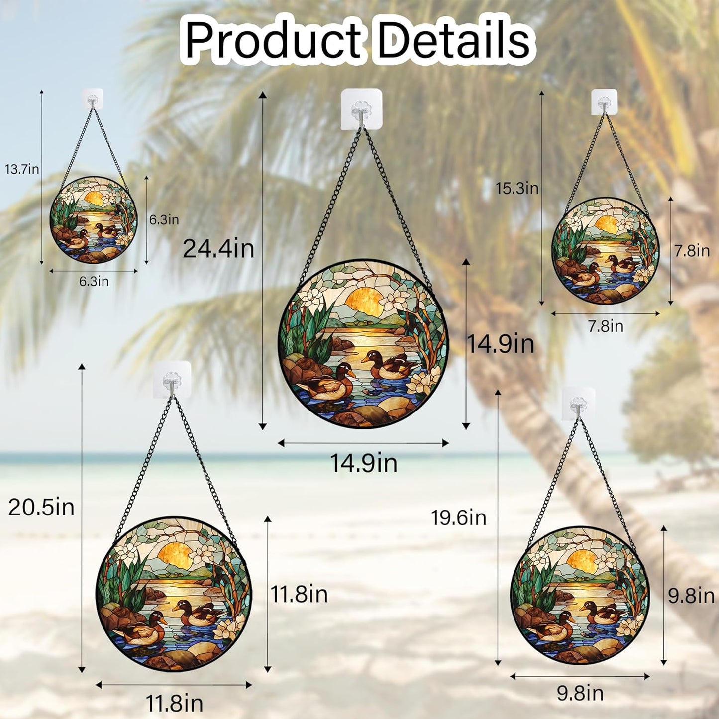 Stained Glass Window Hanging, Ducks in The Pond Sun Catcher for Door Home Decor Landscape Plant Suncatcher Christmas Mother's Day Birthday Gifts for Women Men Mom Nana 15 in